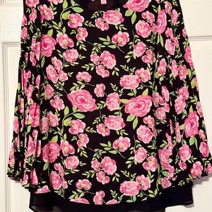 Laurie Felt Printed Woven Blouse with Pleated Sleeves